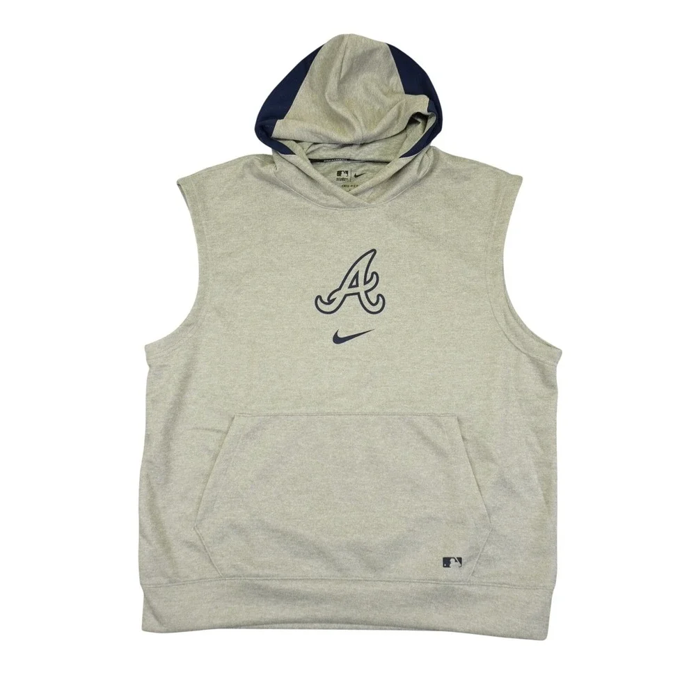 Nike Atlanta Braves Hoodie Mens Large Gray Sleeveless Dri-FIT Baseball Authentic